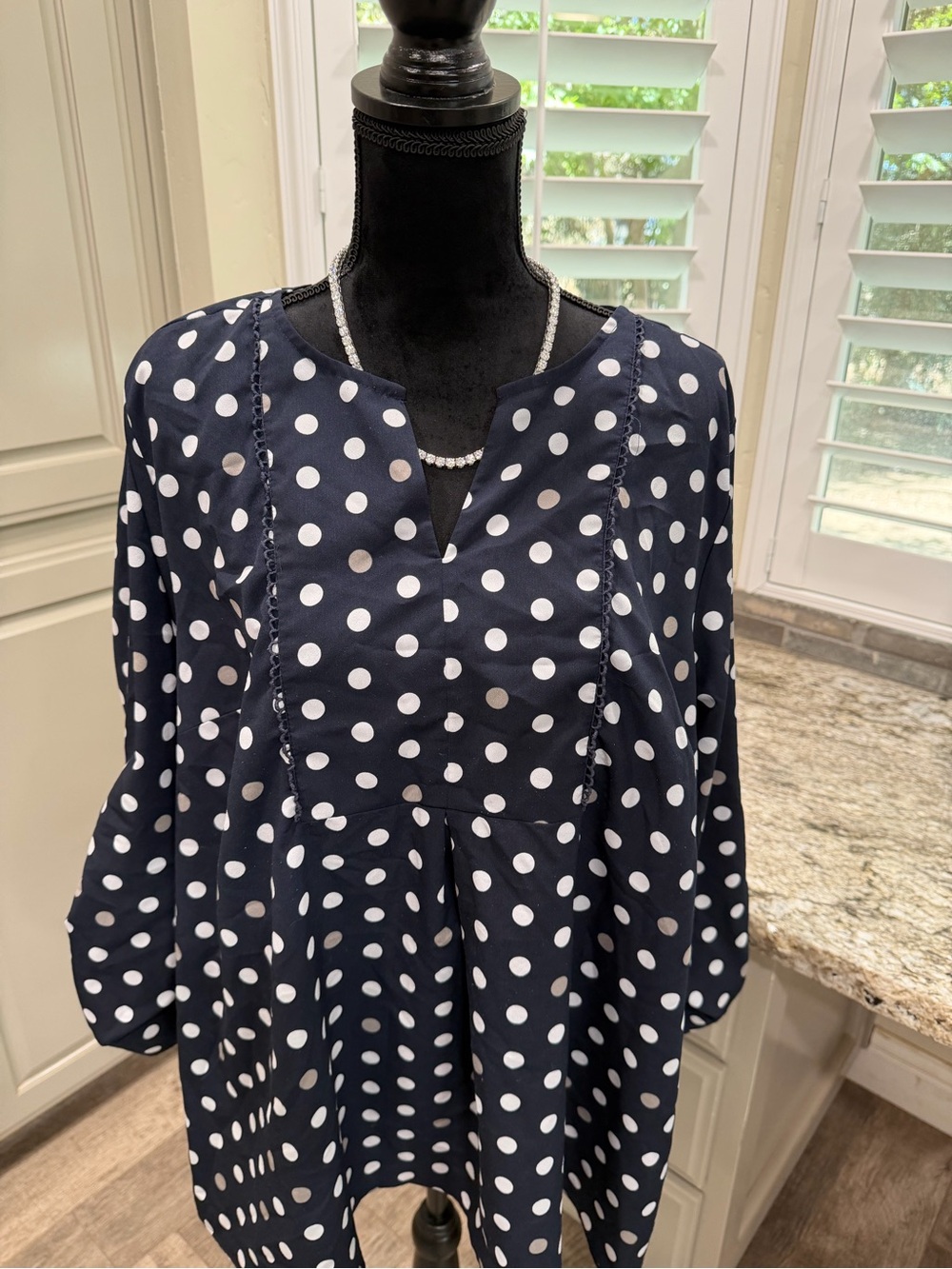 Lane Bryant Navy and White Polka Dot Blouse